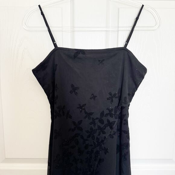 Vintage Y2K Slip Overaly Dress With Velvet Floral Sparkle Detail - Picture 3 of 9